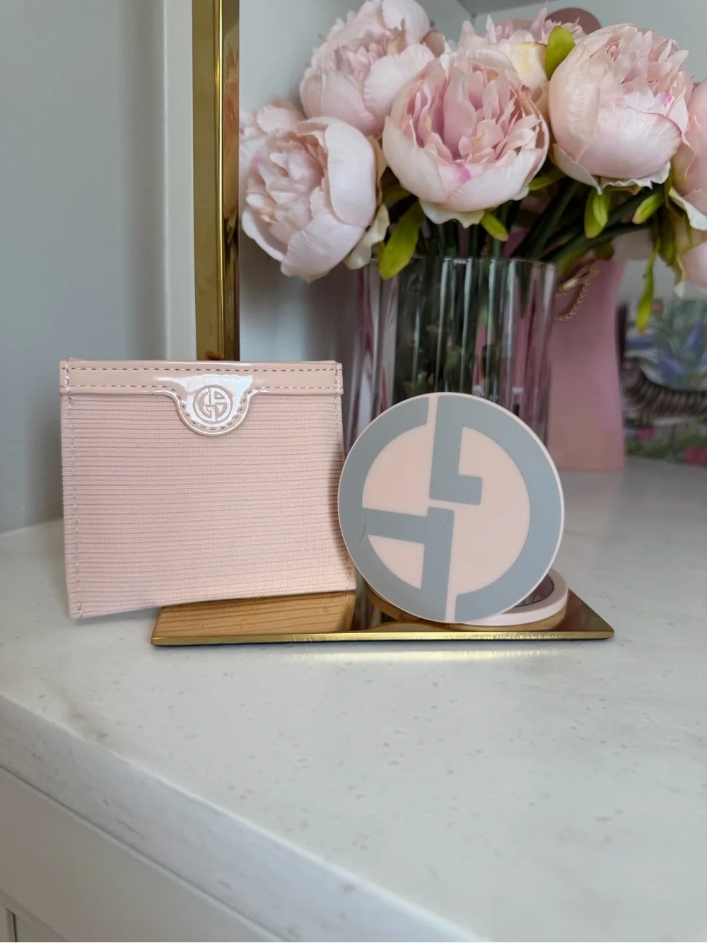 Blush Pink made for Armani GWP double mirror compact and carry case